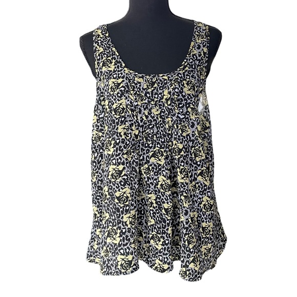 Torrid Floral Animal Print Sheer Tank Top Women XL Black Yellow Boho Sleeveless - Picture 1 of 9